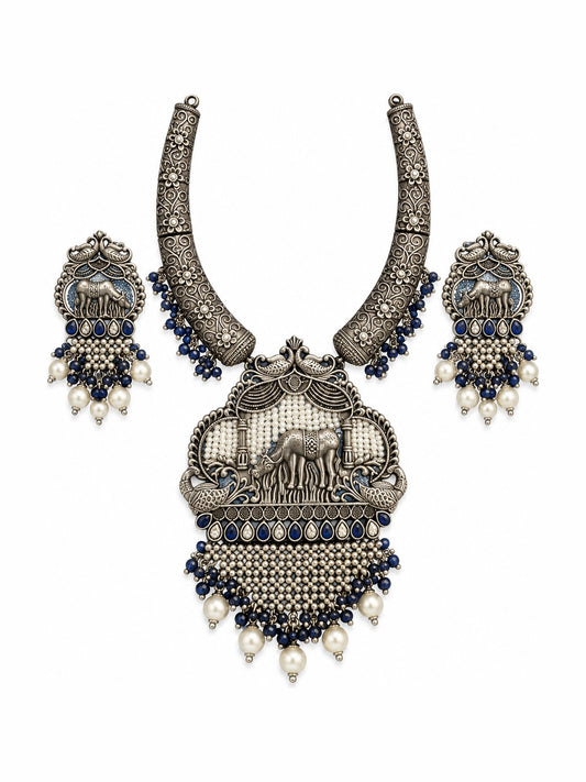 Gajraj Hasli Necklace Set - 925 Sterling Silver | Harsh Jewellers