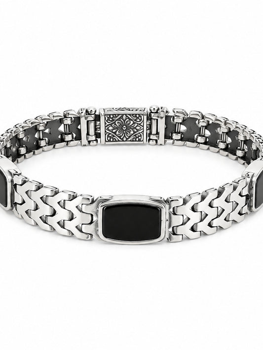 Onyx Link Bracelet - 925 Sterling Silver | Harsh Jewellers
