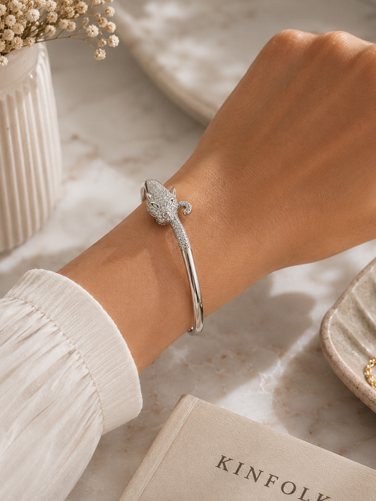 Panther Crystal Silver Kada - sterling silver | Harsh Jewellers