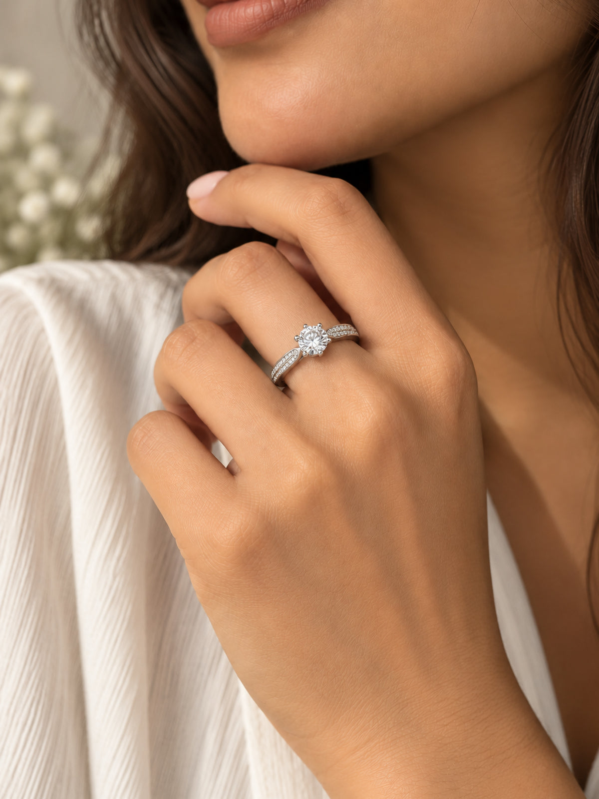 Pave Shoulder Solitaire Adjustable Ring - One Size | Harsh Jewellers