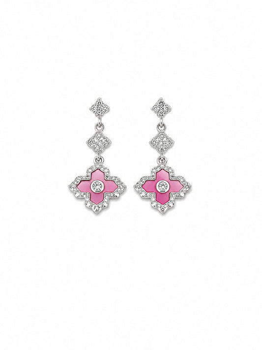 Pink Floral Drop Earrings - sterling silver | Harsh Jewellers