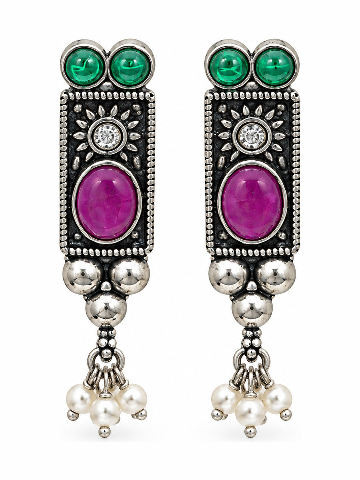 Rani Pearl Cluster Earrings - 925 Sterling Silver | Harsh Jewellers