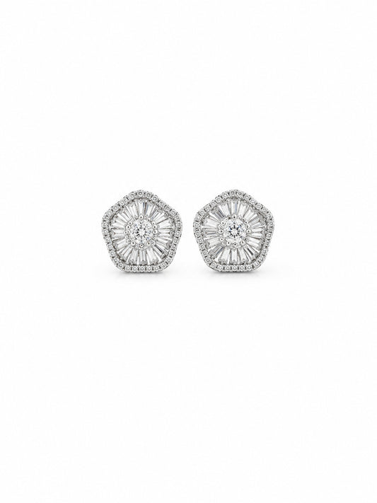 Silver Floral Baguette CZ Stud Earrings - sterling silver | Harsh Jewellers