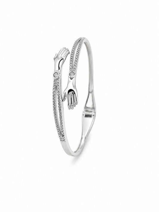 Silver Hand Embrace CZ Bangle - sterling silver | Harsh Jewellers