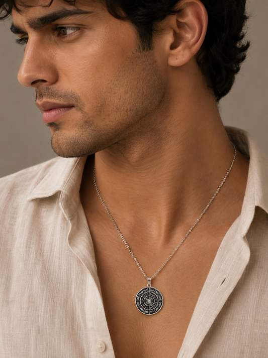 Zodiac Wheel Pendant - 925 Sterling Silver | Harsh Jewellers