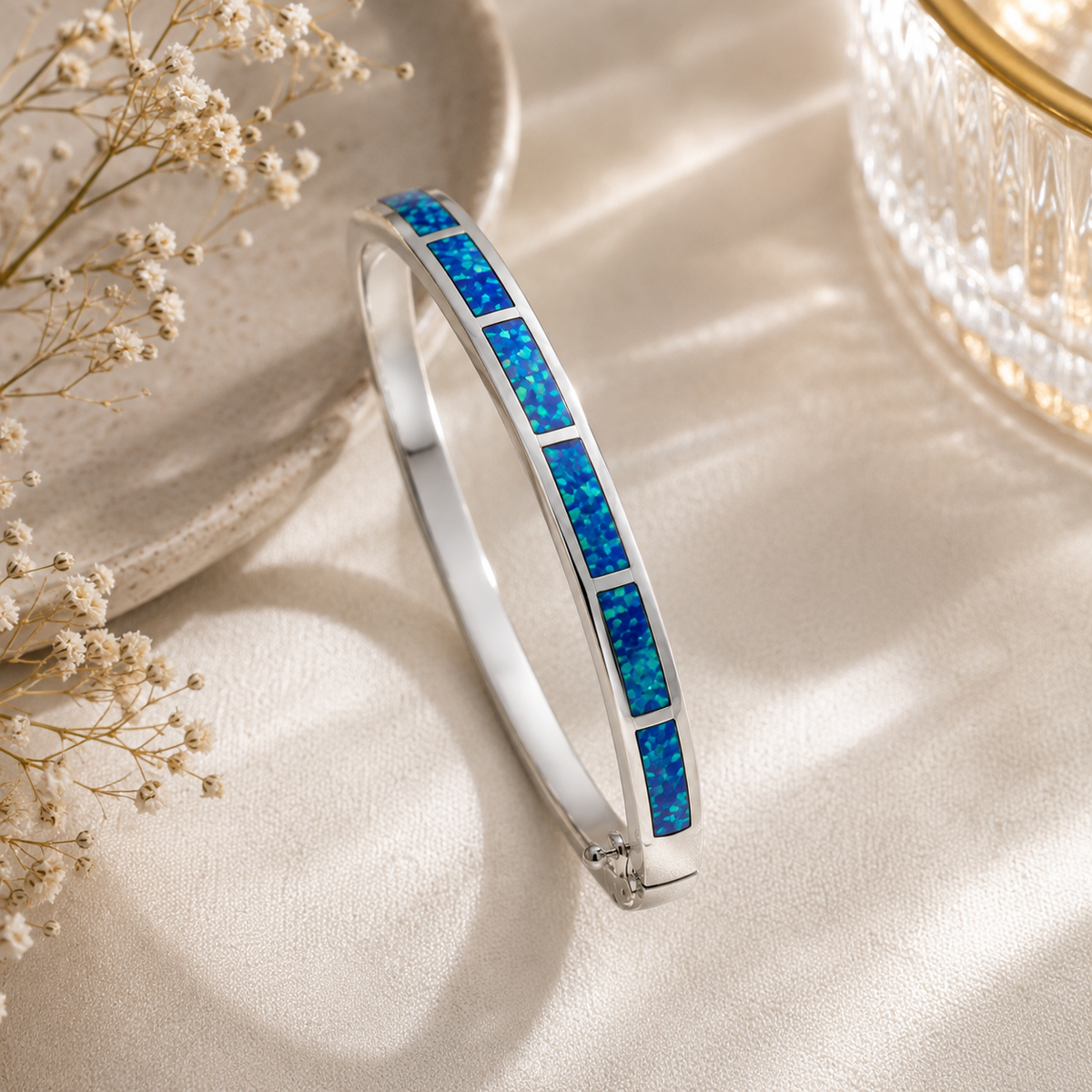 Blue Opal Inlay Silver Bangle