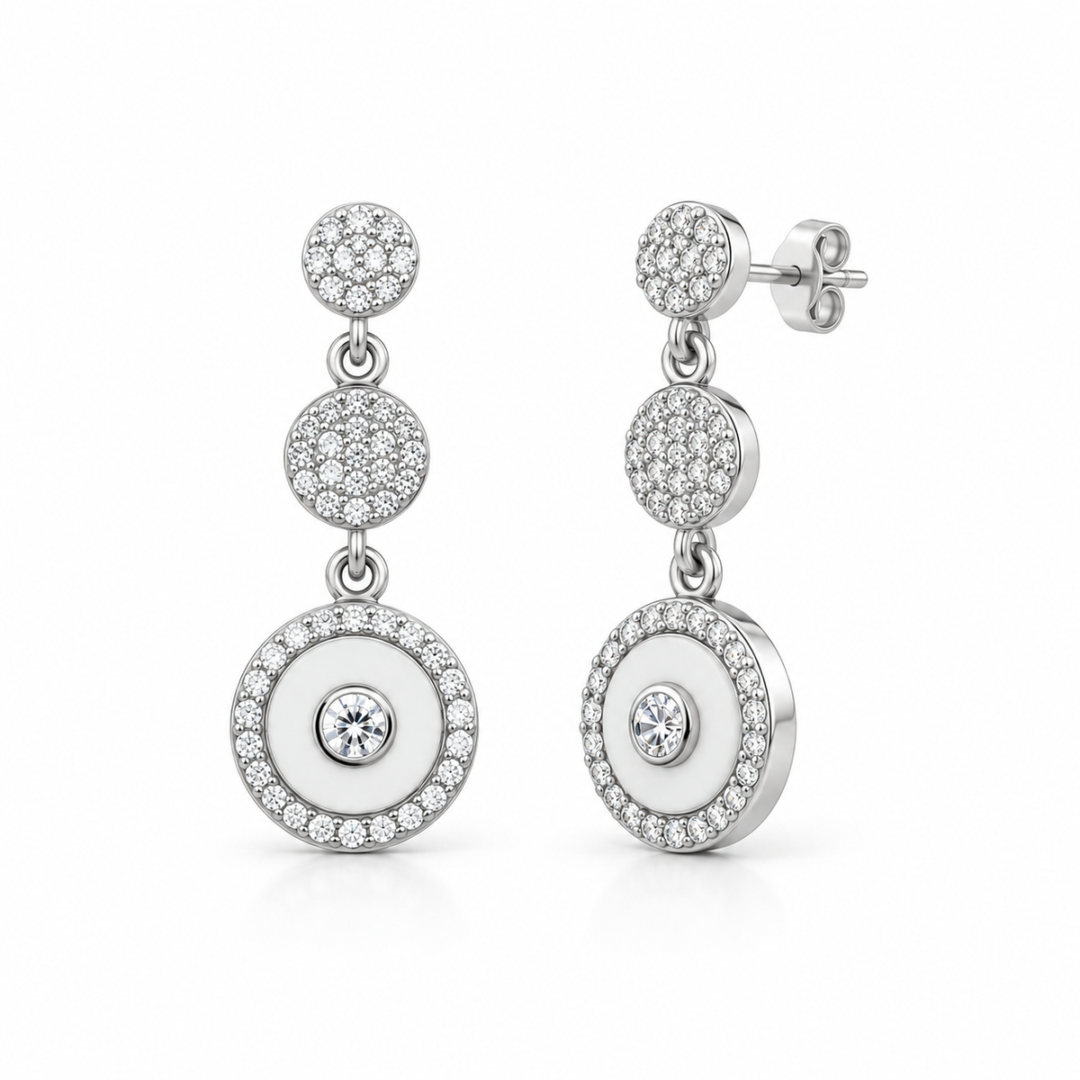 Silver Triple-Circle Drop Earrings