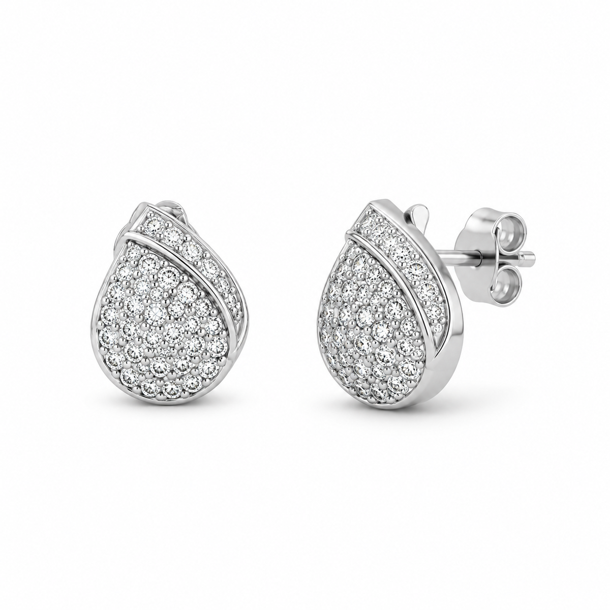 Silver Teardrop Pavé Stud Earrings