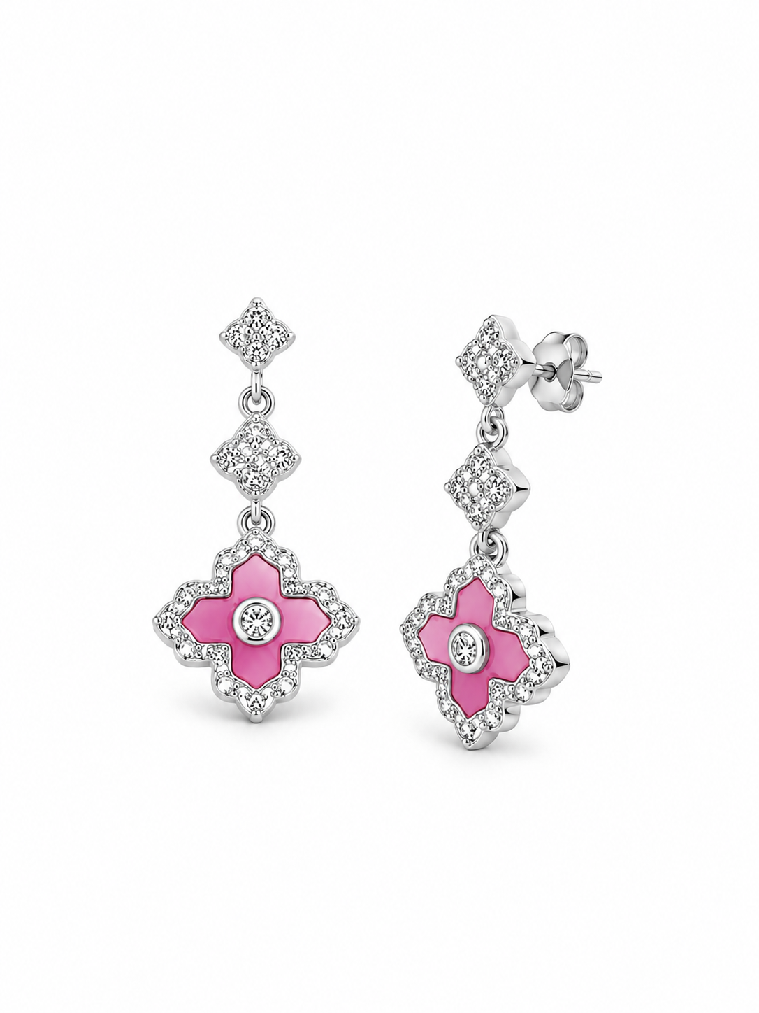 Pink Floral Drop Earrings