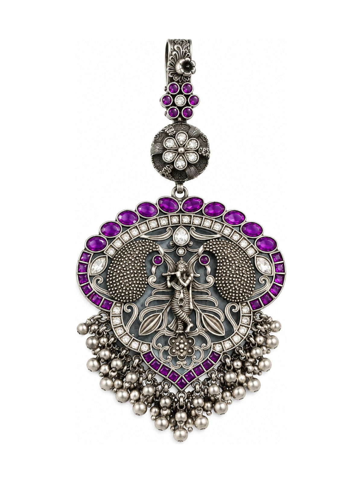 Amethyst Mayura Pendant - 925 Sterling Silver | Harsh Jewellers