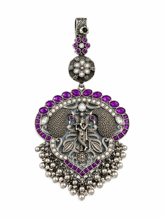 Amethyst Mayura Pendant - 925 Sterling Silver | Harsh Jewellers