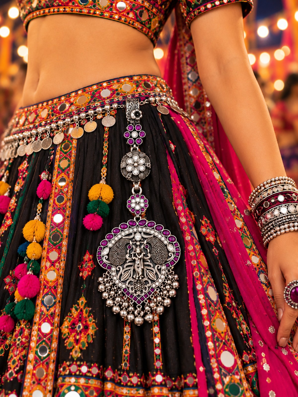 Model wearing Amethyst Mayura Pendant in 925 sterling silver | Harsh Jewellers
