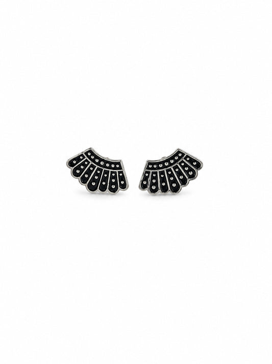 Black Fan Motif Stud Earrings - sterling silver | Harsh Jewellers