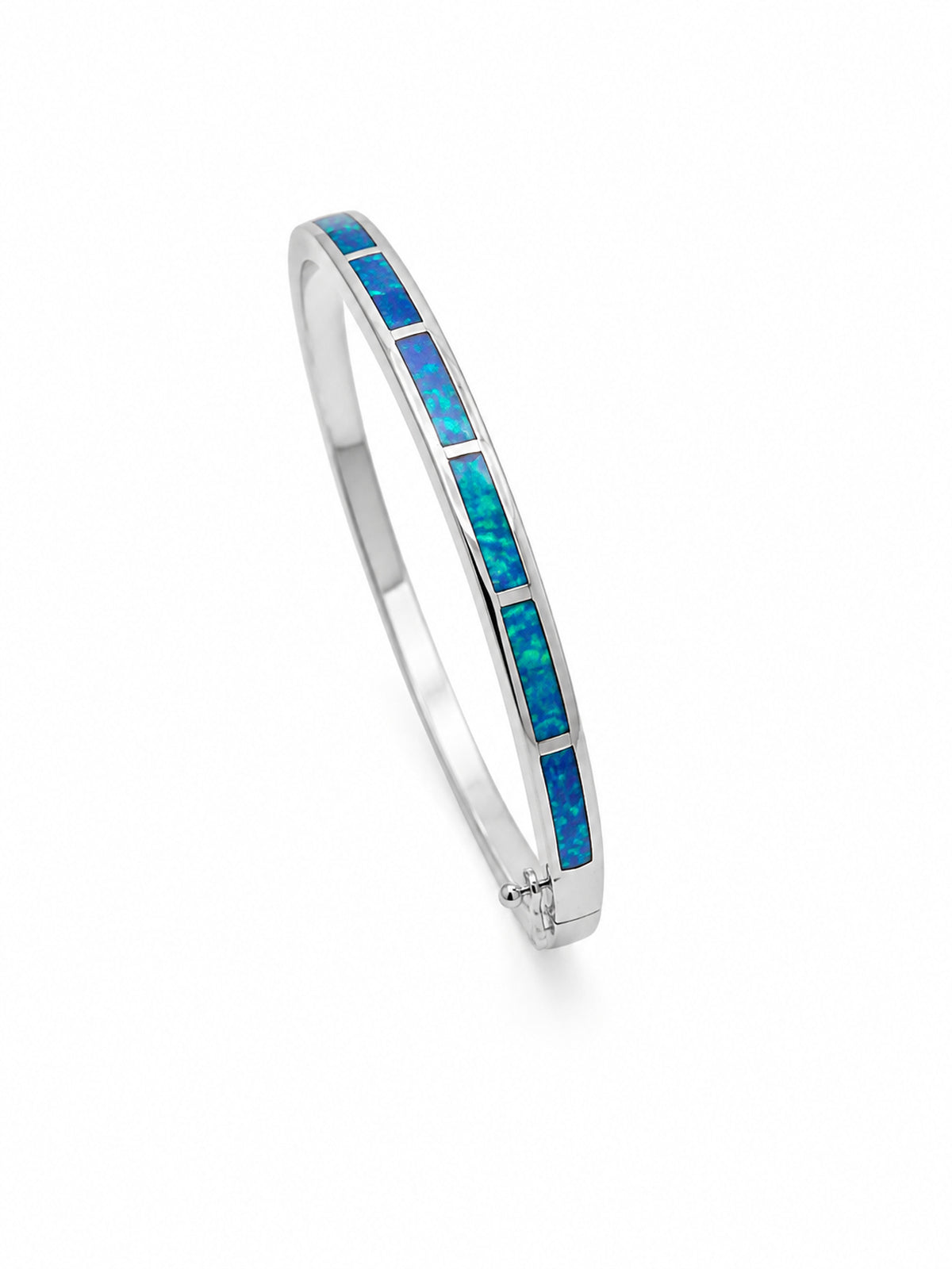 Blue Opal Inlay Silver Bangle - sterling silver | Harsh Jewellers