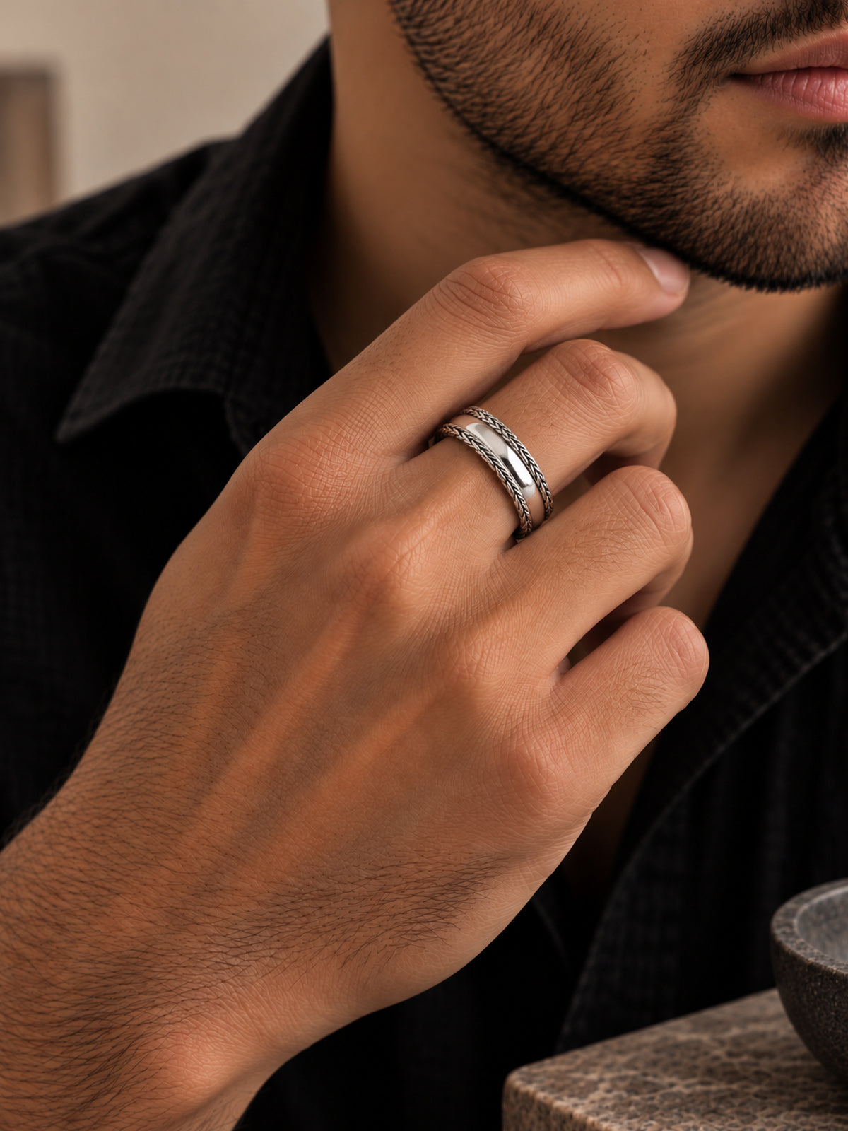 Braided Edge Wide Band Ring - UK 6 | Harsh Jewellers