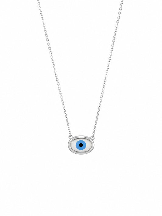 Classic Blue Evil Eye Chain Pendant - 925 Sterling Silver | Harsh Jewellers