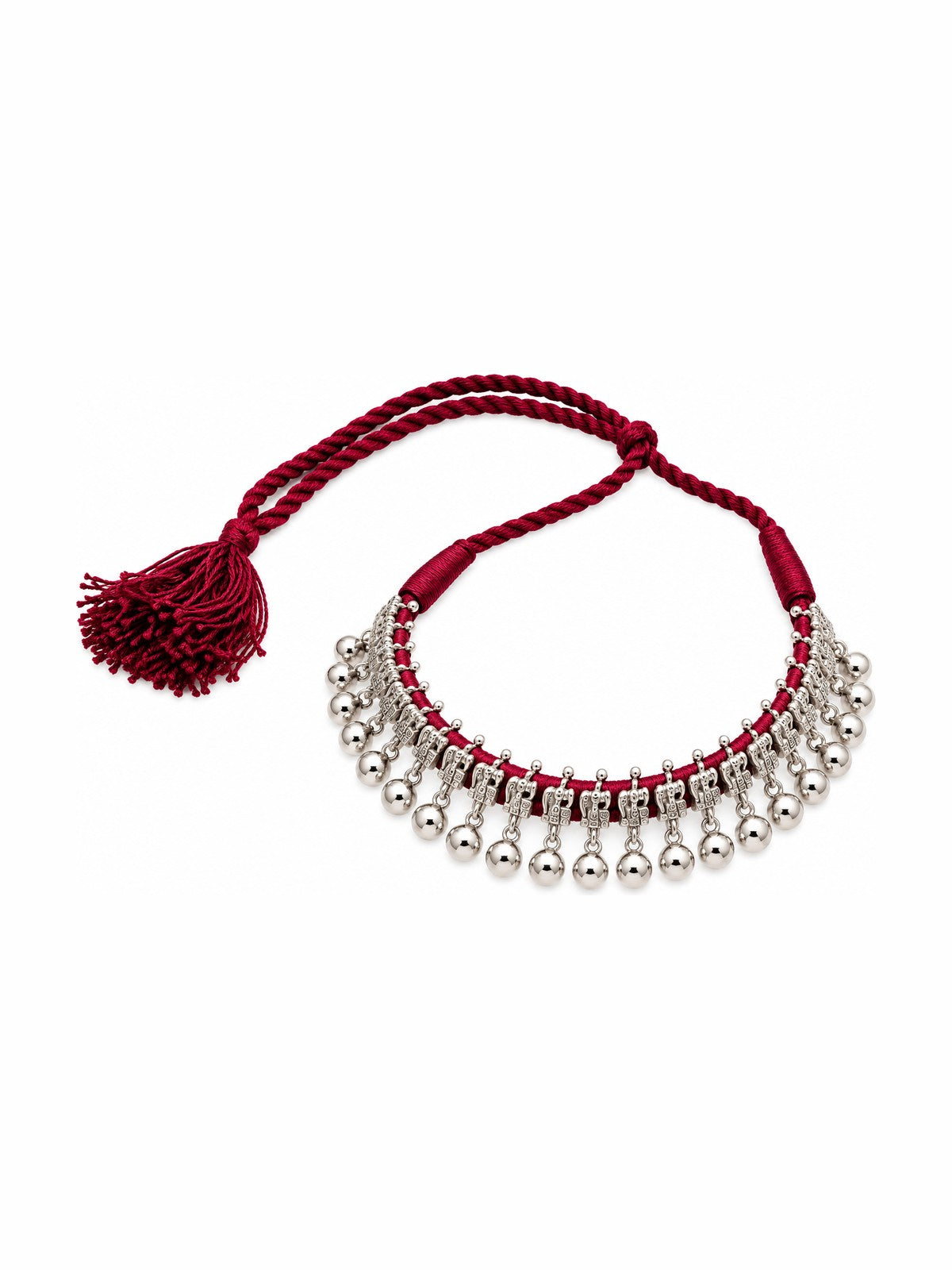 Crimson Bead Drop Choker - 925 Sterling Silver | Harsh Jewellers