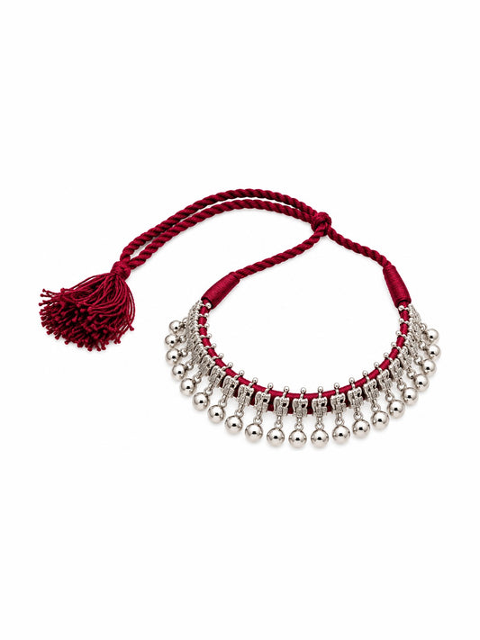Crimson Bead Drop Choker - 925 Sterling Silver | Harsh Jewellers