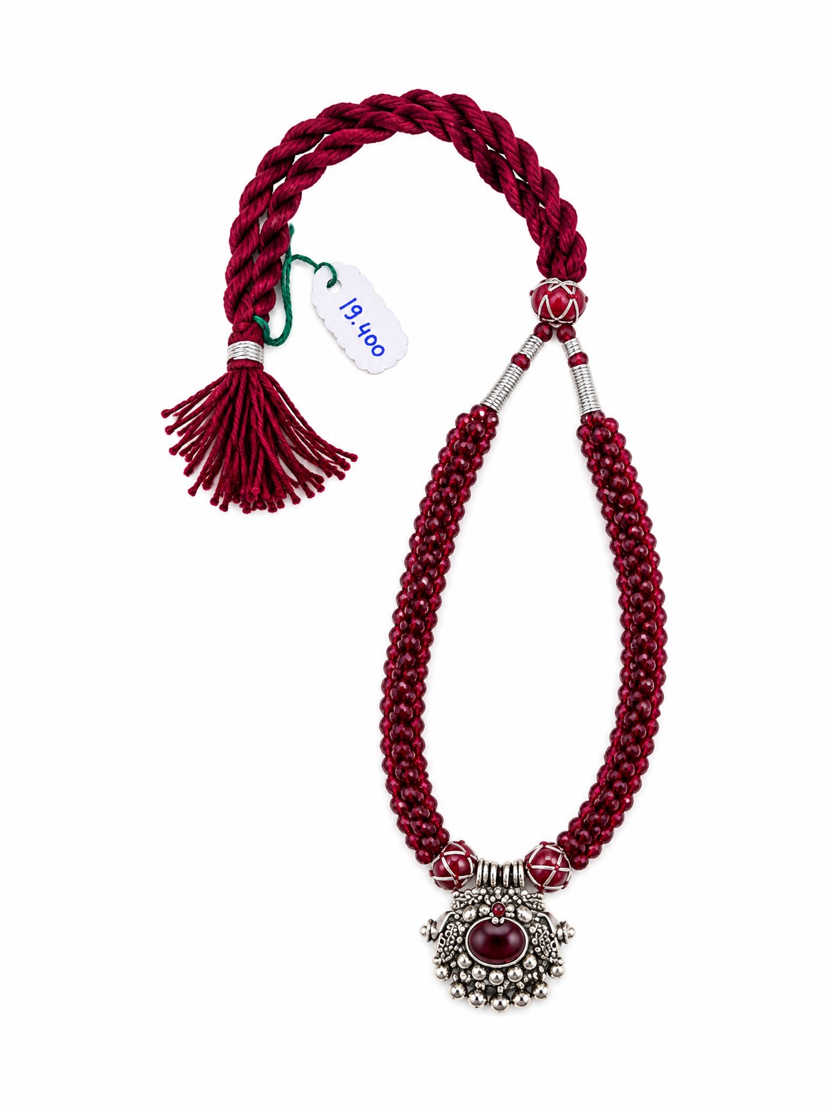 Crimson Cord Gem Necklace - 925 Sterling Silver | Harsh Jewellers
