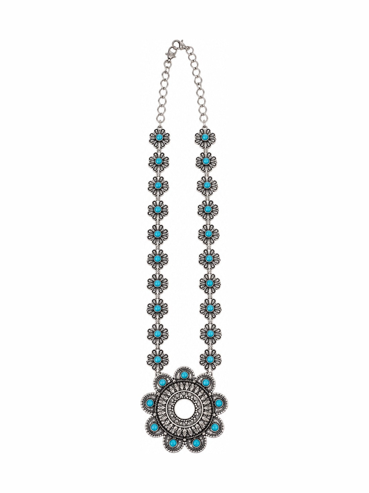 Daisy Chain Turquoise Necklace - 925 Sterling Silver | Harsh Jewellers