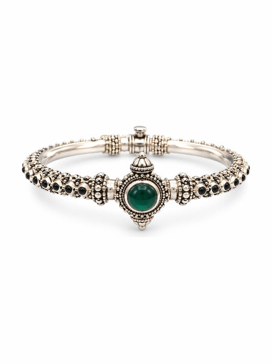 Emerald Crest Bangle - 925 Sterling Silver | Harsh Jewellers