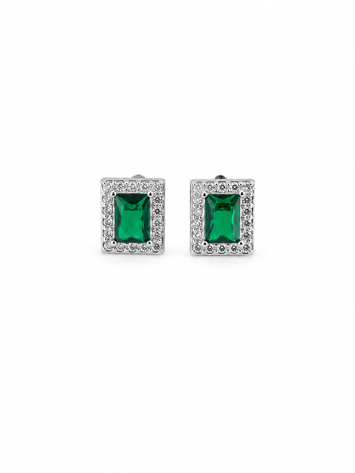Emerald Green Rectangle Stud Earrings - sterling silver | Harsh Jewellers