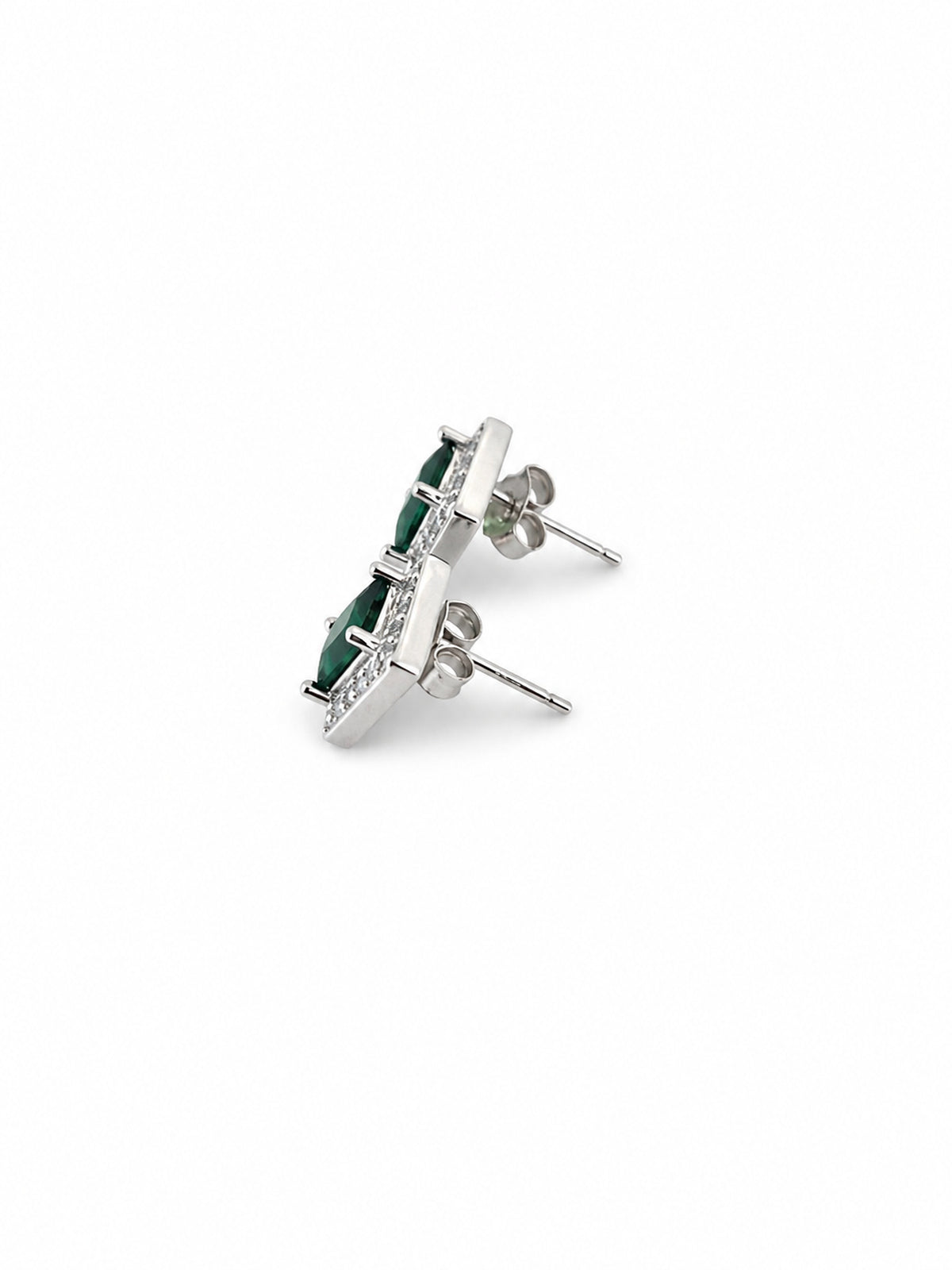 Emerald Green Rectangle Stud Earrings - sterling silver | Harsh Jewellers