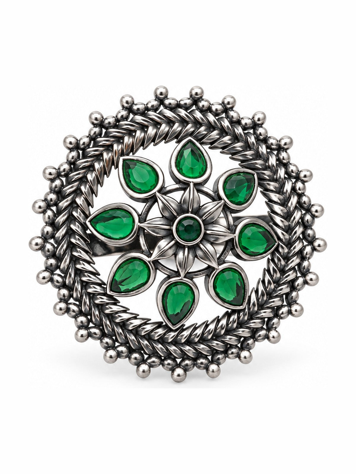 Emerald Petal Ring - 925 Sterling Silver | Harsh Jewellers
