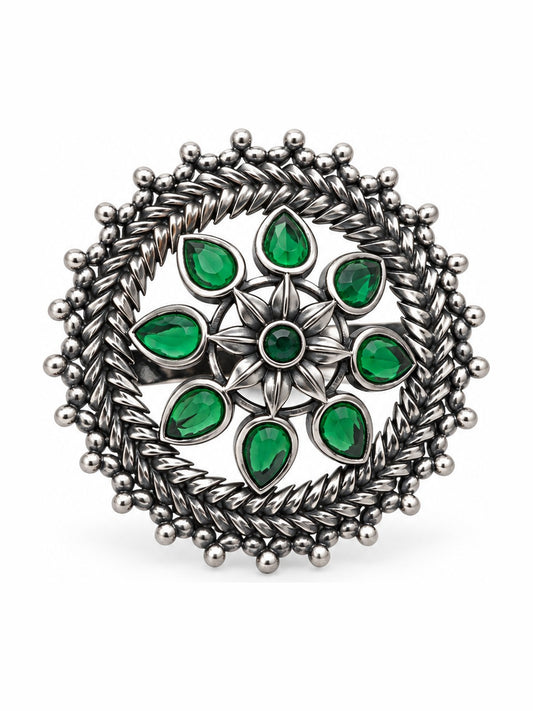Emerald Petal Ring - 925 Sterling Silver | Harsh Jewellers