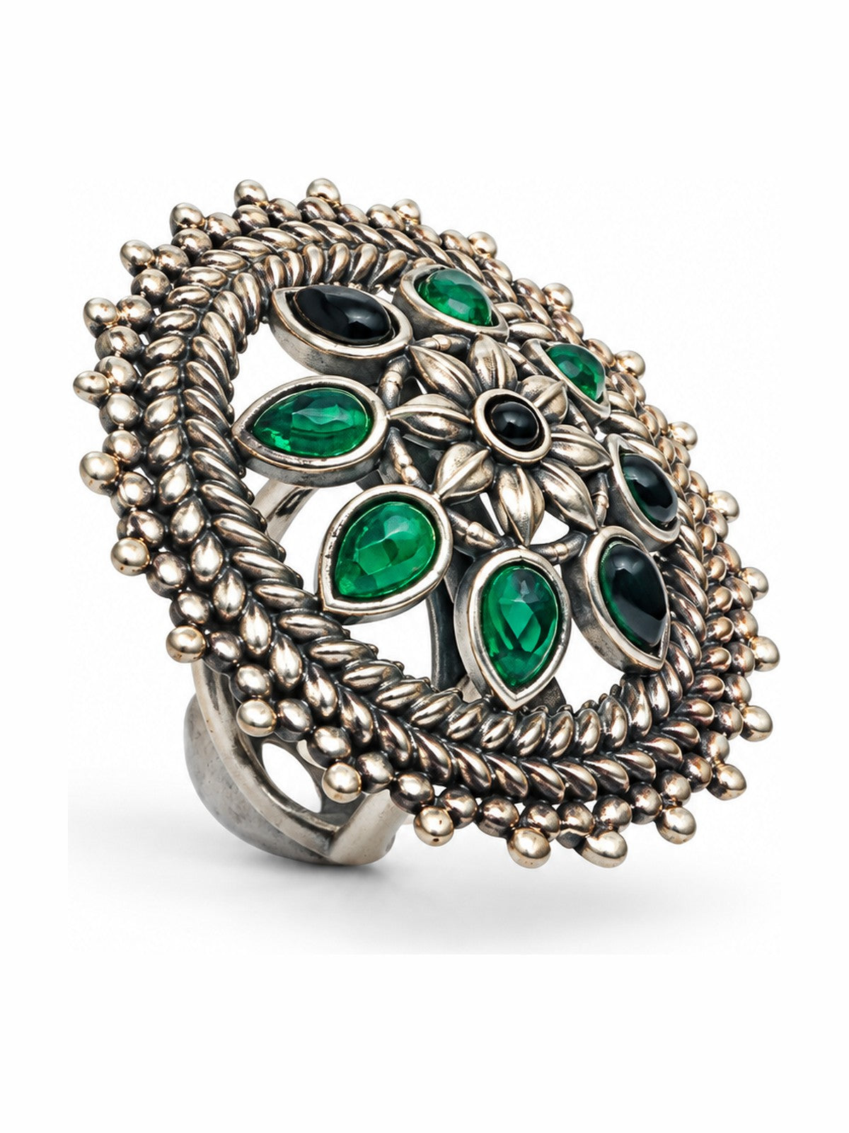 Emerald Petal Ring - 925 Sterling Silver | Harsh Jewellers