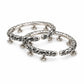 Floral Etch Ghungroo Bangle Pair - 925 Sterling Silver | Harsh Jewellers