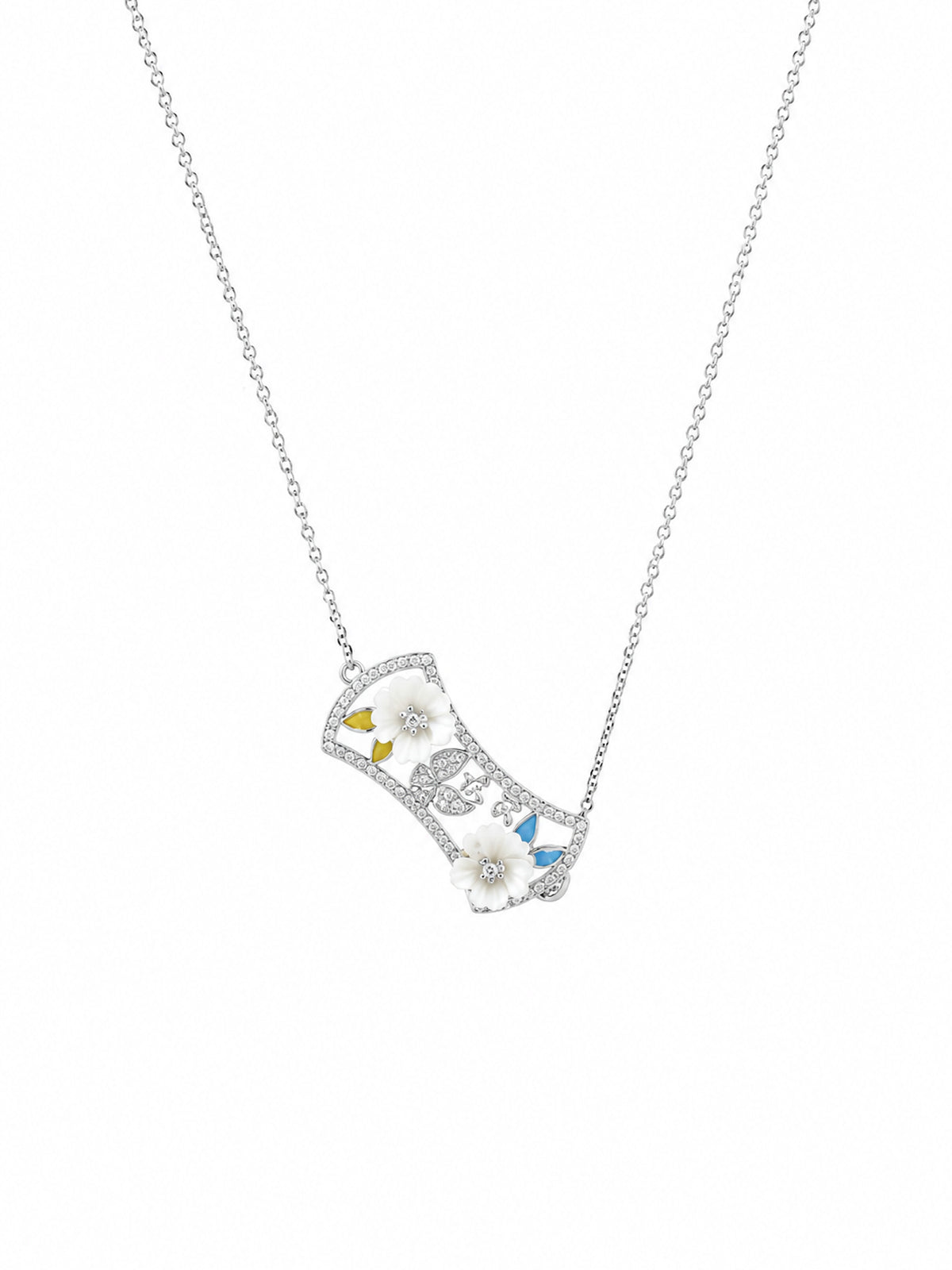 Floral Garden Enamel Chain Pendant - 925 Sterling Silver | Harsh Jewellers