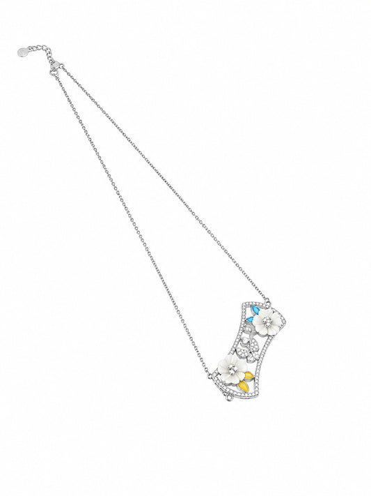 Floral Garden Enamel Chain Pendant - 925 Sterling Silver | Harsh Jewellers