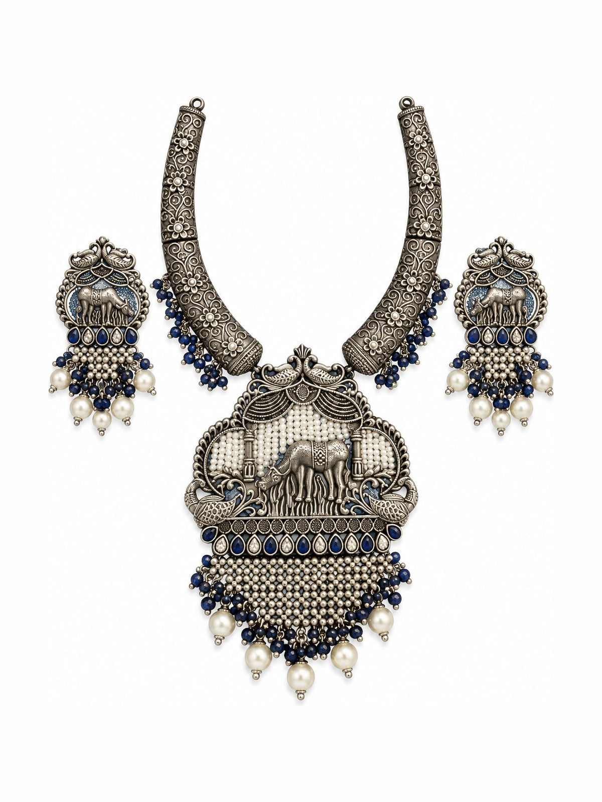 Gajraj Hasli Necklace Set - 925 Sterling Silver | Harsh Jewellers