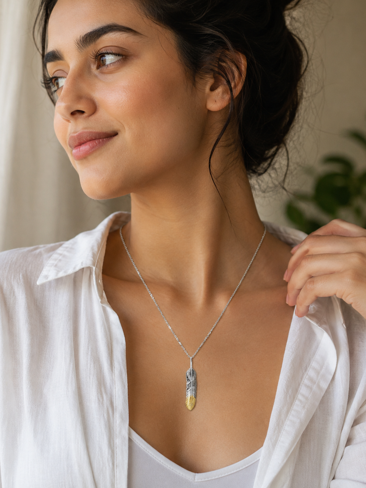Golden Feather Pendant - 925 Sterling Silver | Harsh Jewellers