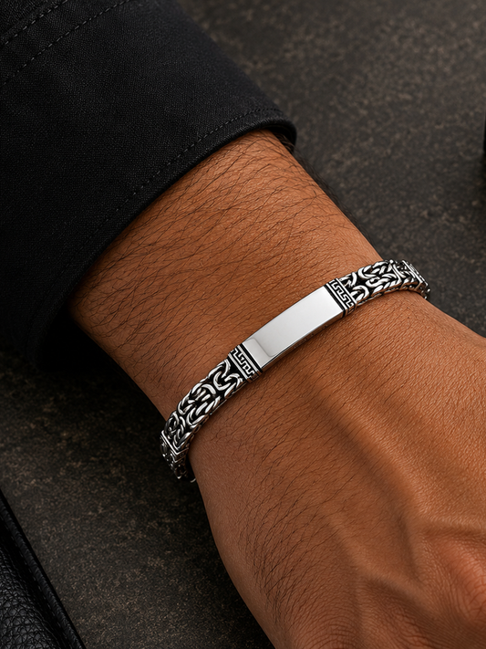 Greek Key ID Bracelet - 925 Sterling Silver | Harsh Jewellers