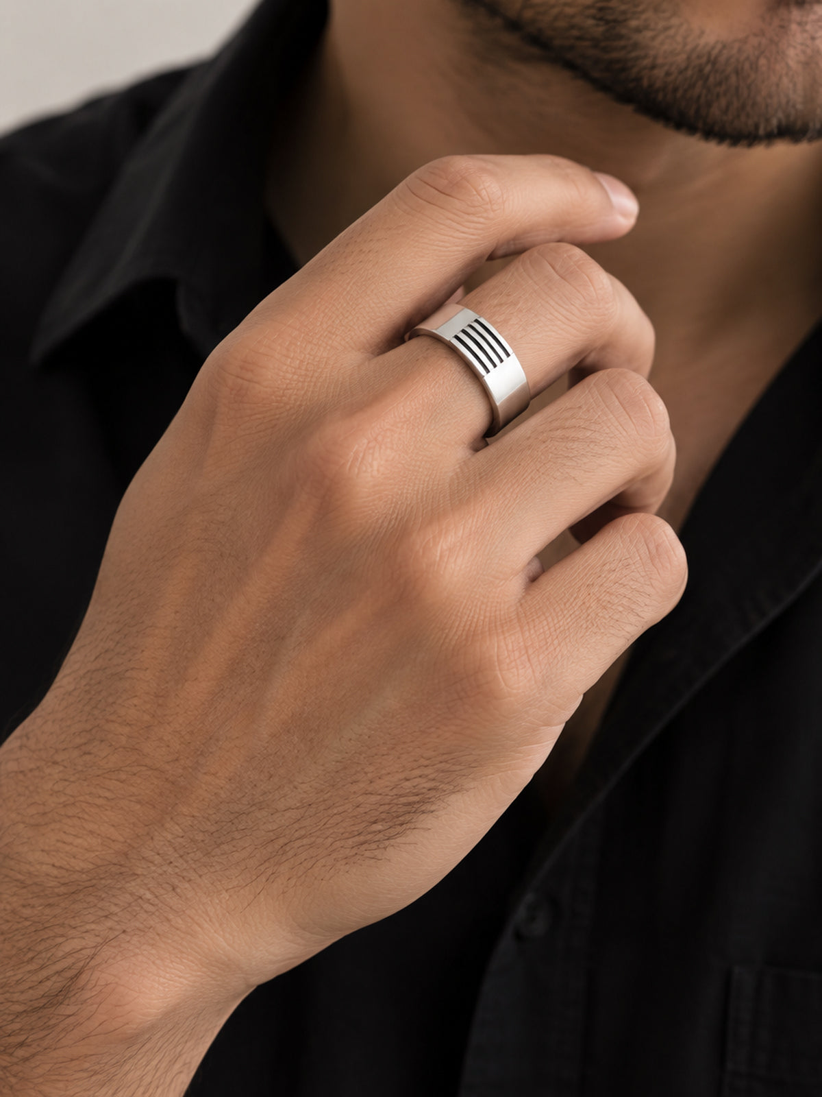 Grooved Bar Wide Band Ring - UK 6 | Harsh Jewellers