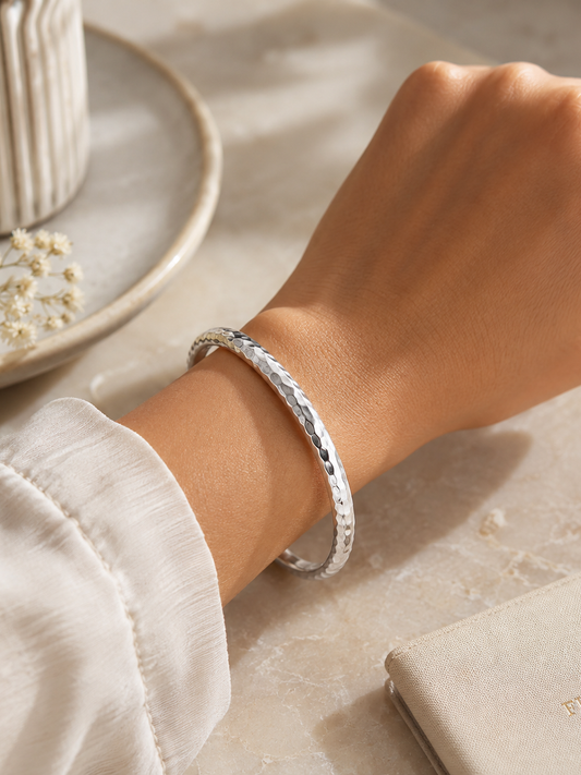 Hammered Silver Textured Bangle - sterling silver | Harsh Jewellers