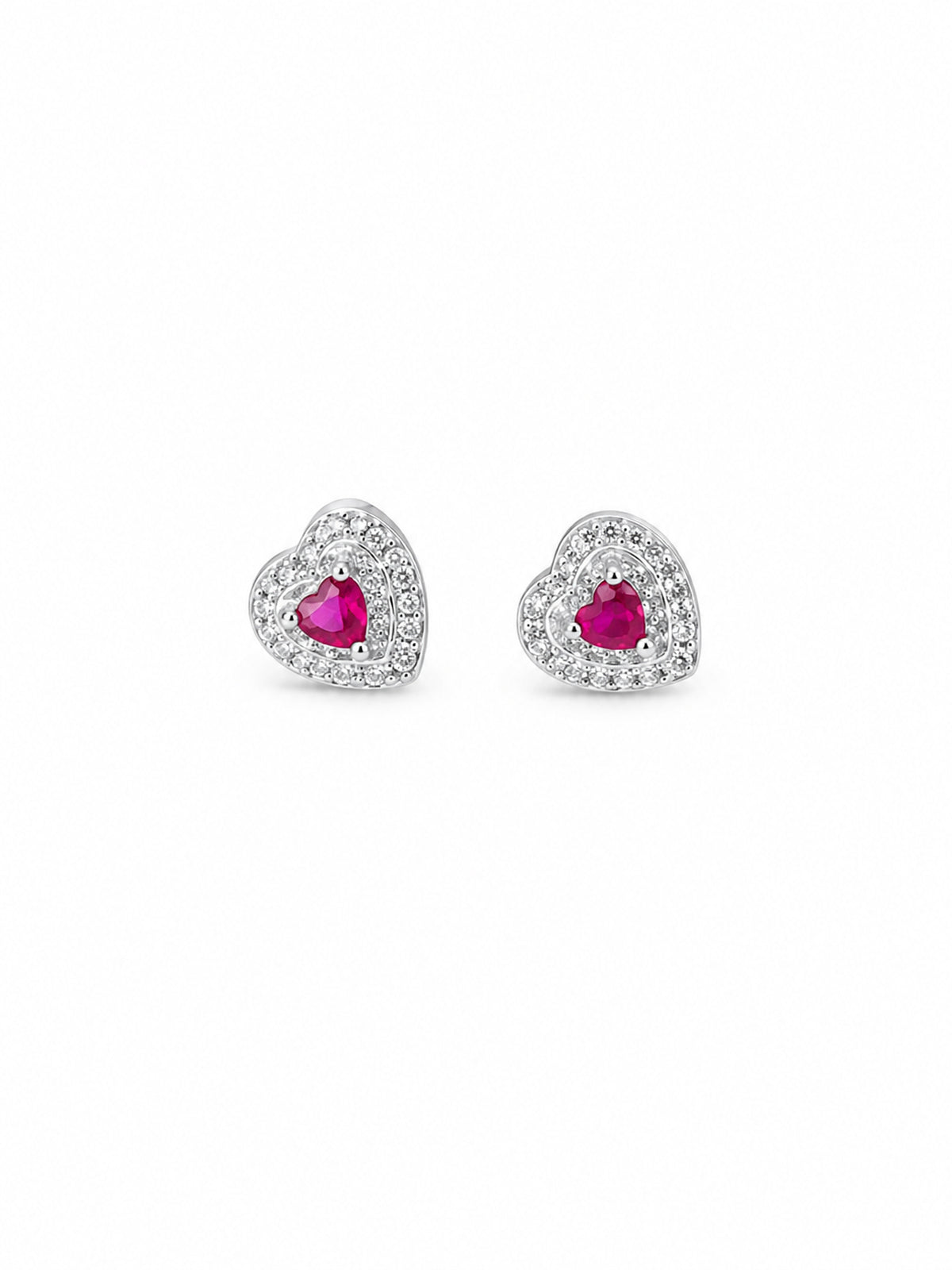 Heart-Shaped Ruby Stud Earrings - sterling silver | Harsh Jewellers