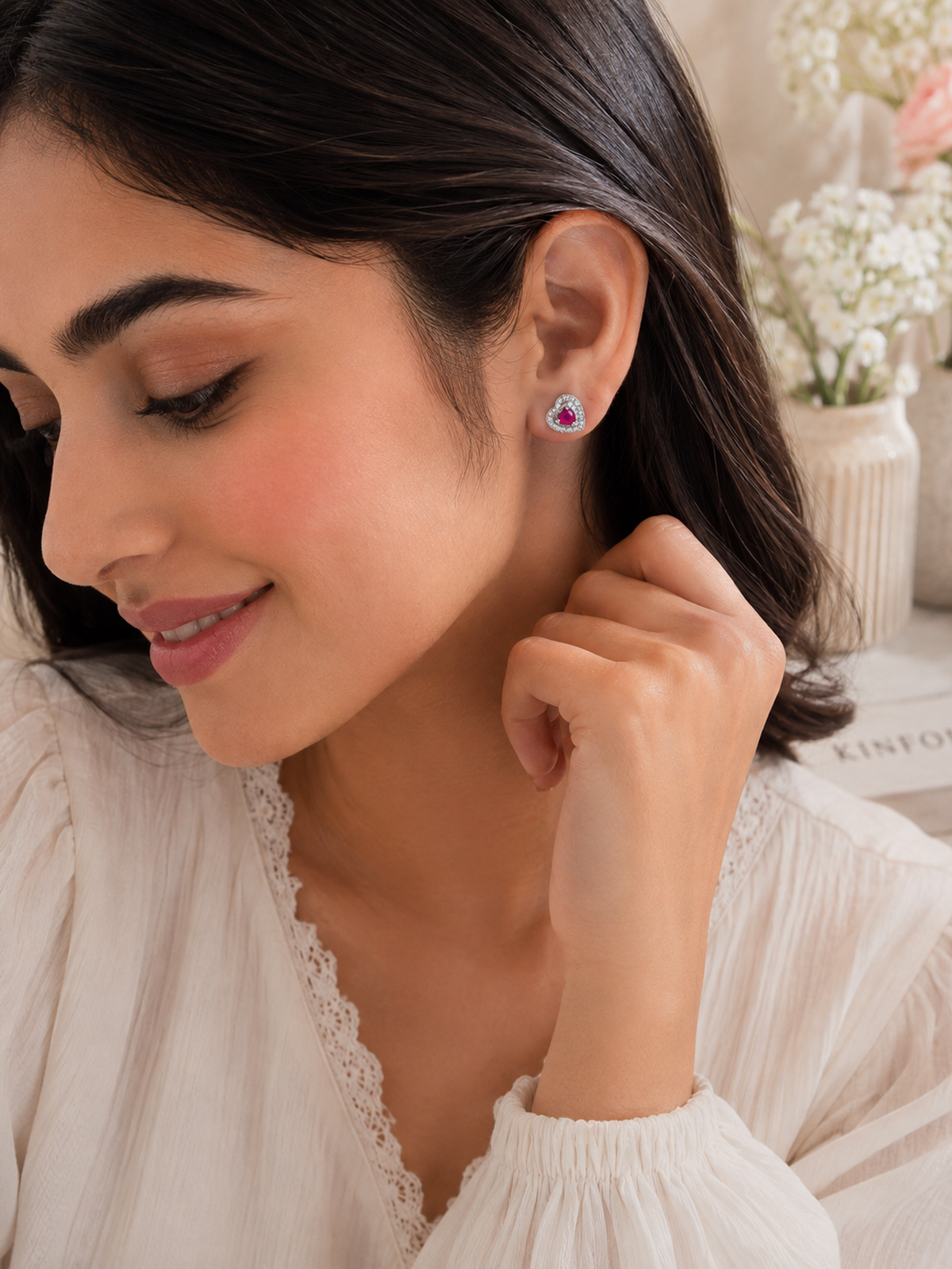 Heart-Shaped Ruby Stud Earrings - sterling silver | Harsh Jewellers