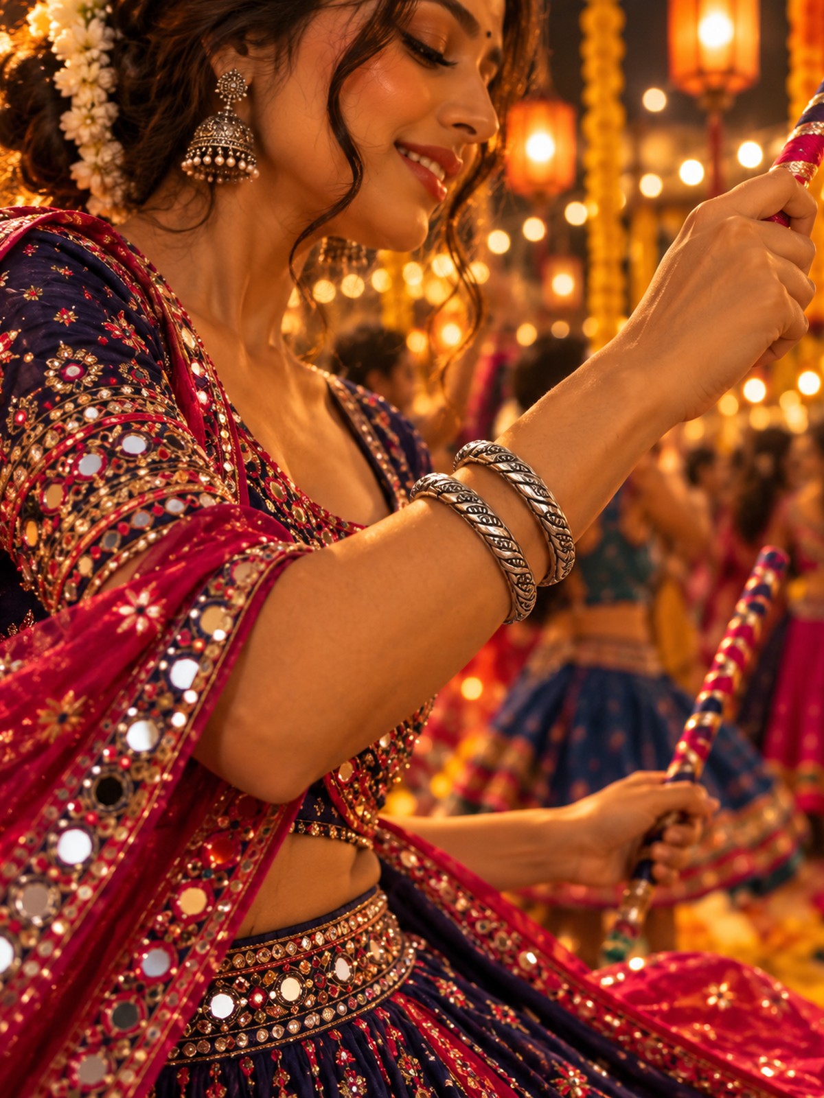 Model wearing Helix Bangle Pair in 925 sterling silver | Harsh Jewellers
