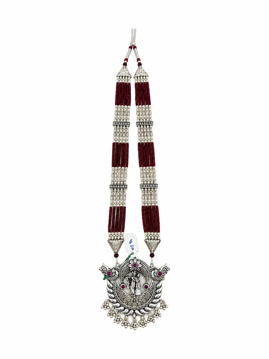 Mayura Crescent Beaded Necklace - 925 Sterling Silver | Harsh Jewellers