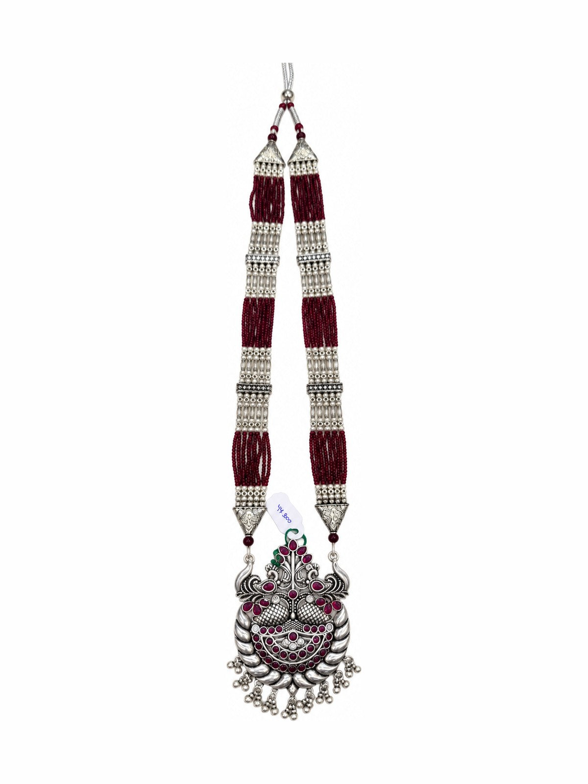 Mayura Crest Beaded Necklace - 925 Sterling Silver | Harsh Jewellers