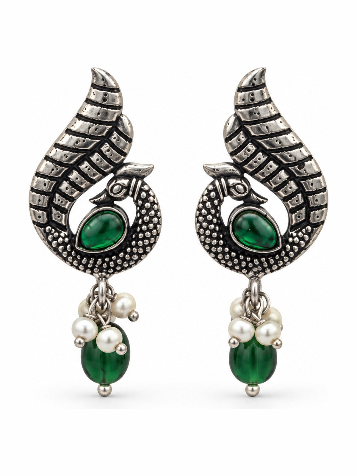 Mayura Emerald Drop Earrings - 925 Sterling Silver | Harsh Jewellers