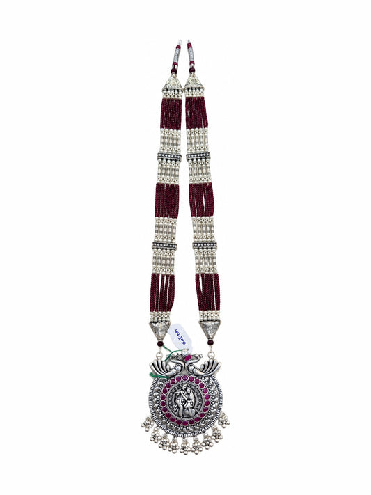 Mayura Medallion Beaded Necklace - 925 Sterling Silver | Harsh Jewellers