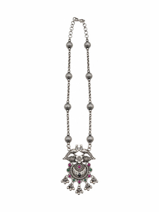 Mayura Ribbed Long Necklace - 925 Sterling Silver | Harsh Jewellers