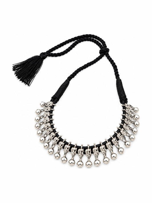 Noir Bead Drop Choker - 925 Sterling Silver | Harsh Jewellers