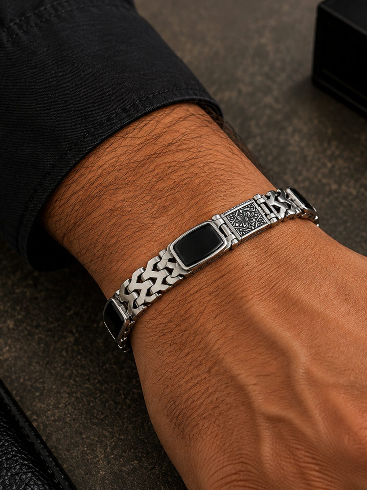 Onyx Link Bracelet - 925 Sterling Silver | Harsh Jewellers