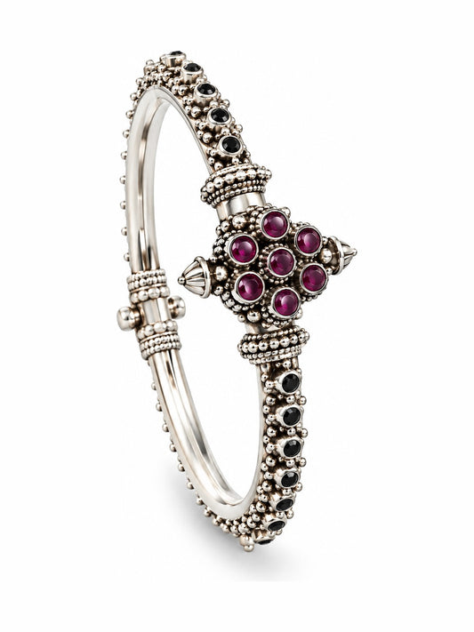 Orchid Cluster Bangle - 925 Sterling Silver | Harsh Jewellers