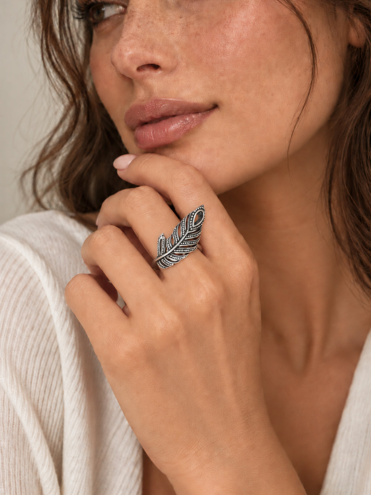Oxidized Feather Statement Ring - UK 4 | Harsh Jewellers